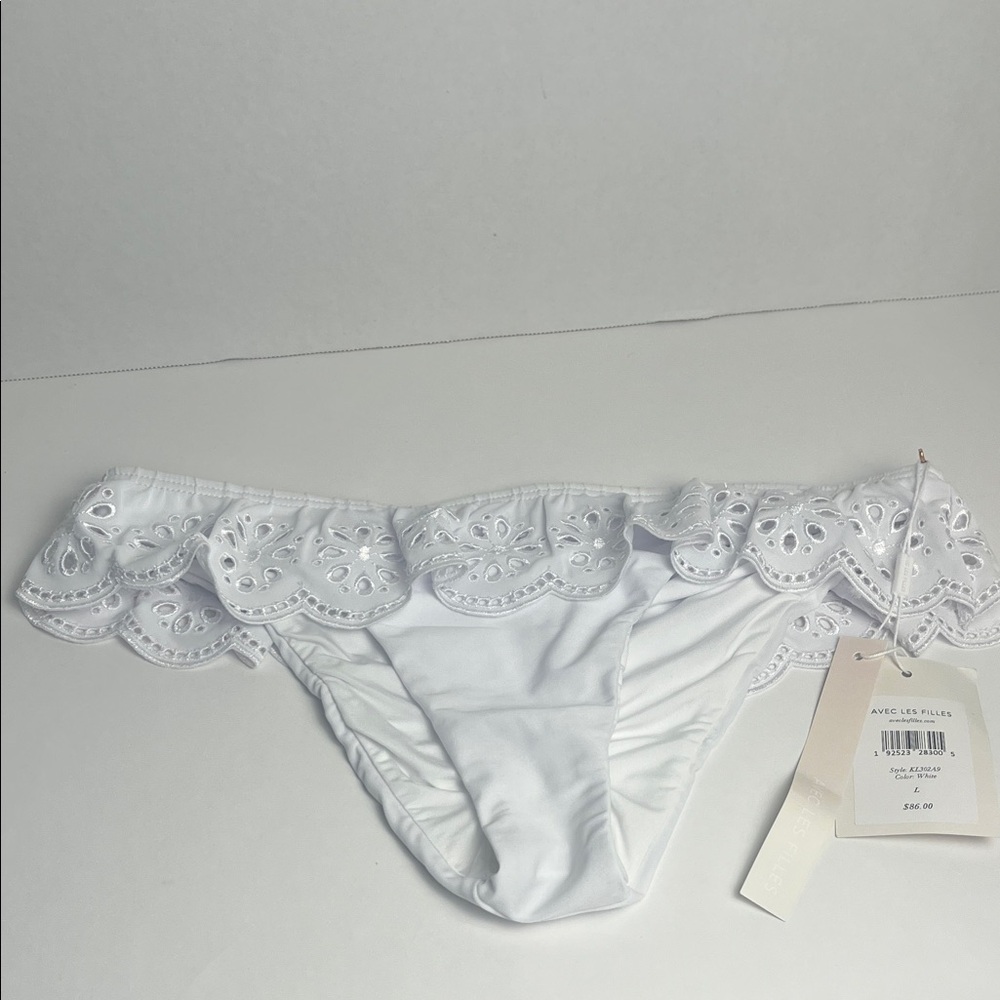New Avec Les Filles White Eyelet Embroidered Bikini Bottoms‎ Size L